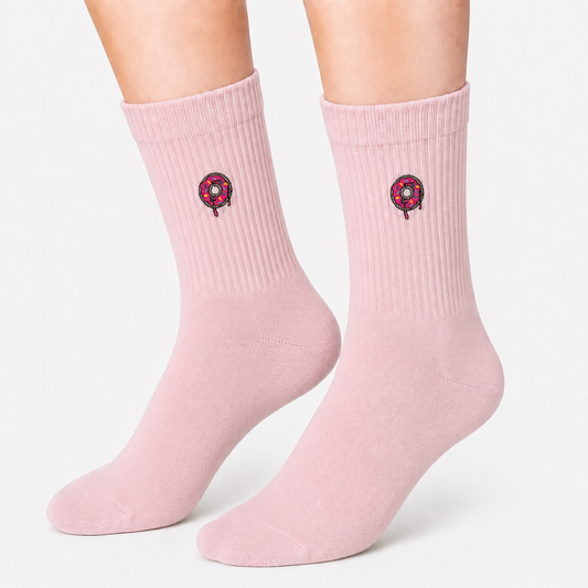 Pink Sports Socks with Embroidered Donut Icon (Women's)