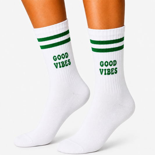 Good Vibes Sports Socks with Green Stripes (Unisex)
