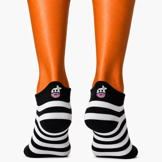 Short Black & White Striped Cow Embroidered Socks (Unisex)
