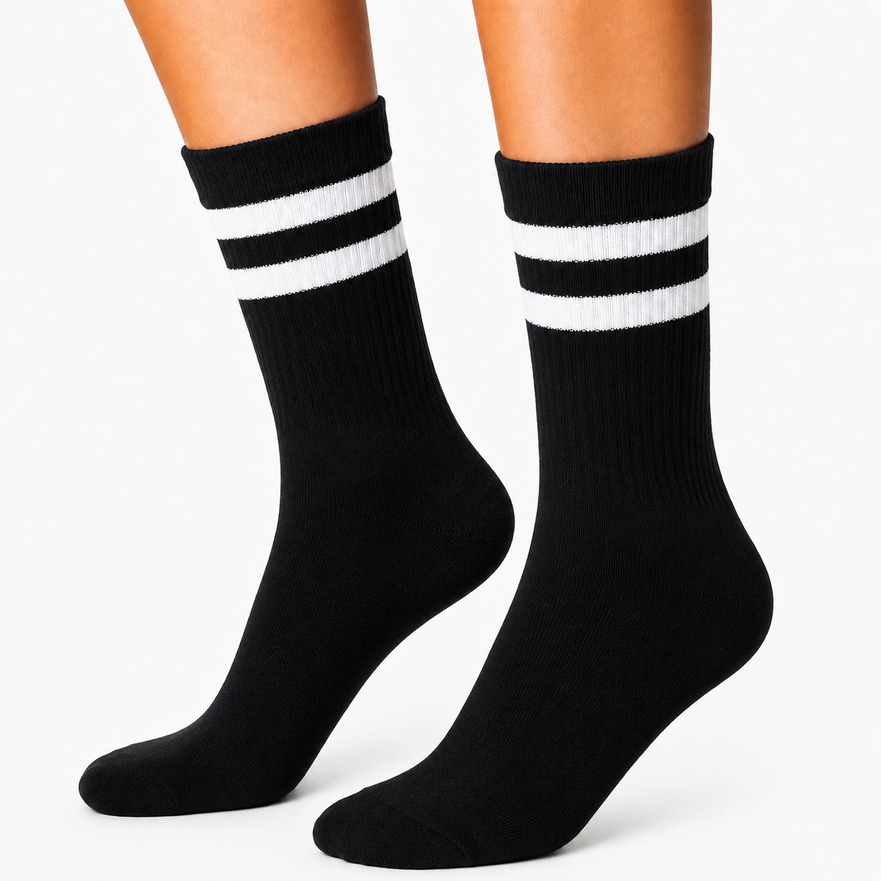 Retro Sports Socks Black with White Stripes (Unisex)
