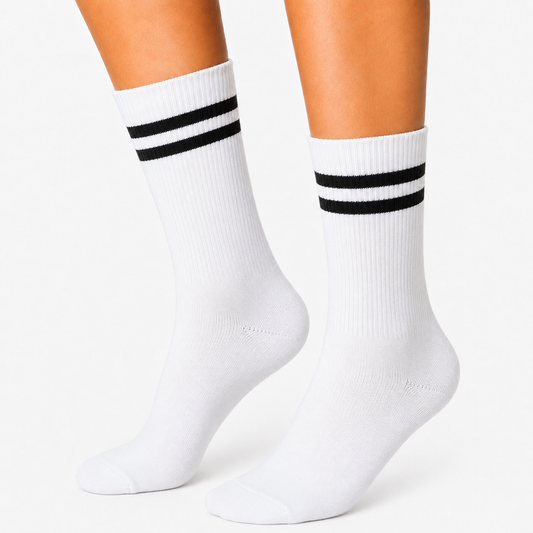 Classic Athletic White Sports Socks with Black Stripes (Unisex)