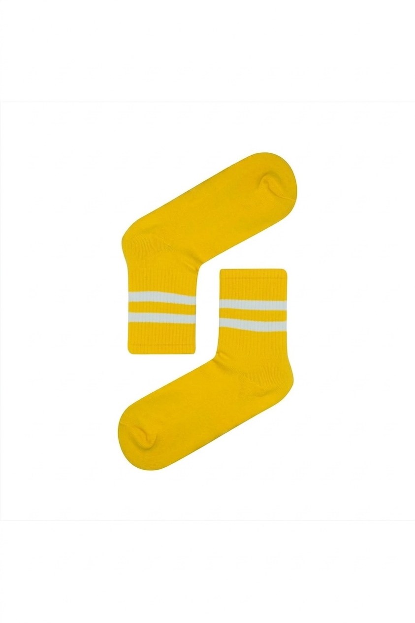 Classic Athletic Yellow Sports Socks with White Stripes (Unisex)