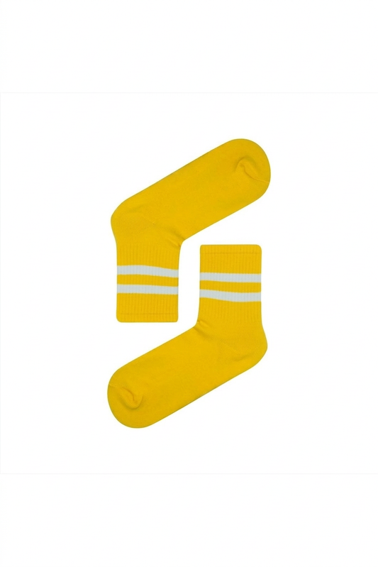 Classic Athletic Yellow Sports Socks with White Stripes (Unisex)