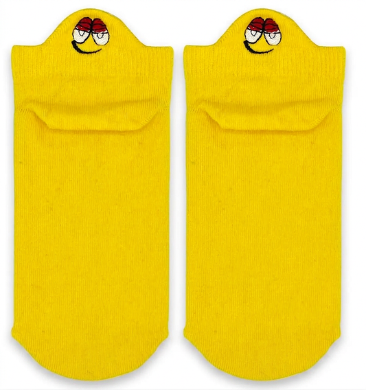 Short Yellow Emoji Embroidered Socks (Women’s)