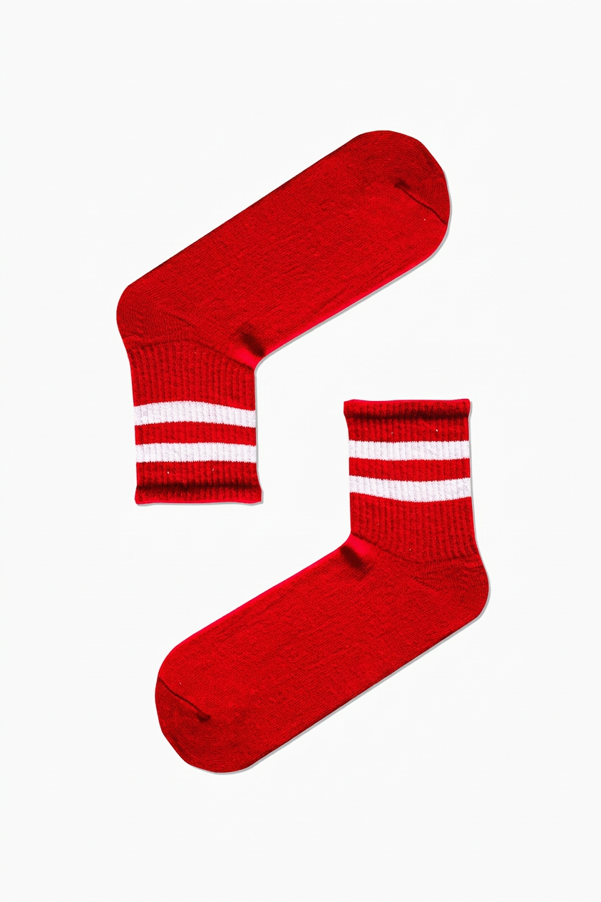 Classic Athletic Red Sports Socks with White Stripes (Unisex)