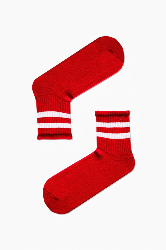 Classic Athletic Red Sports Socks with White Stripes (Unisex)