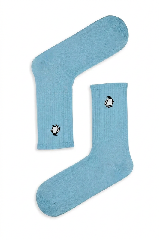 Blue Sports Socks with Embroidered Penguin Icon (Unisex)