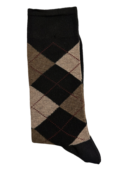 Charcoal Diamond Suit Socks Brown & Beige (Mens) - red line