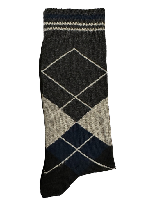 Charcoal Diamond Suit Socks Navy & Grey (Mens) - white line
