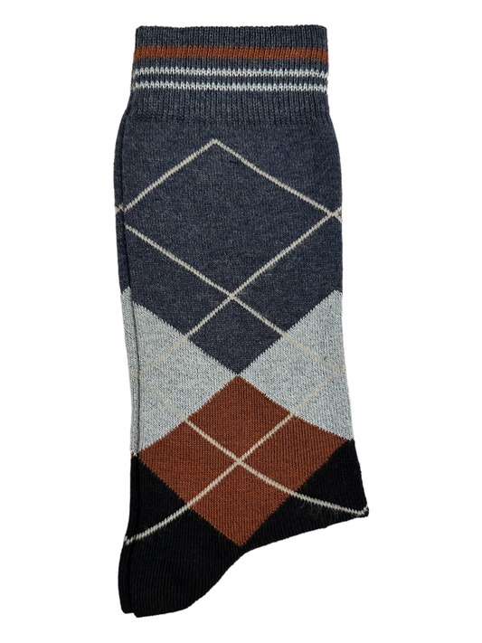 Charcoal Diamond Suit Socks Brown & Grey (Mens) - white line
