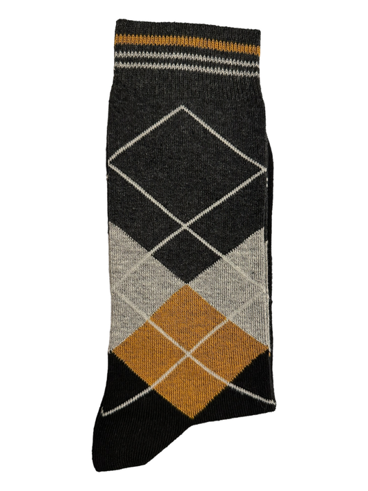 Charcoal Diamond Suit Socks Mustard & Grey (Mens) - white line