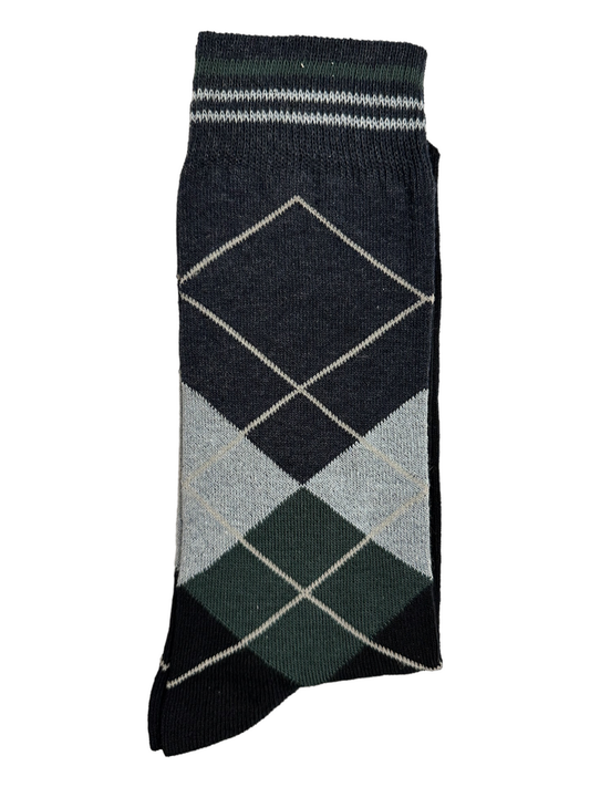 Charcoal Diamond Suit Socks Green & Grey (Mens) - white line
