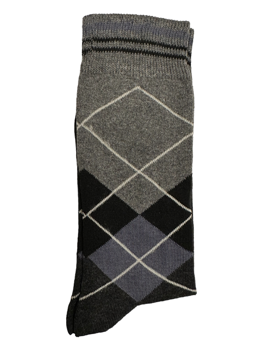 Grey Diamond Suit Socks Charcoal Blue and Black (Mens) - white line