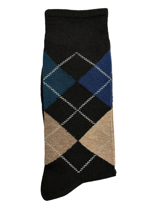 Black Diamond Suit Socks Blue Green & Beige (Mens) - white line