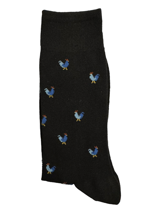 Black Suit Socks Blue Rooster (Mens)