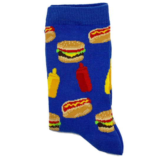 Blue Socks featuring a fun pattern of burgers, hot dogs, and fries, perfect for fast food lovers.
junk food socks, burger socks, hot dog socks, fries socks, fast food socks, foodie socks, novelty socks, fun socks, quirky socks, stylish socks, men’s socks, women’s socks, unisex socks, breathable socks, colorful socks, unique gift socks, casual socks, snack-themed socks