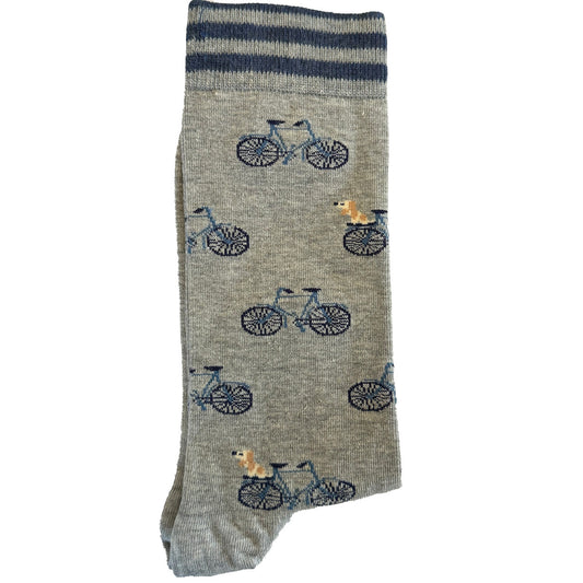 Grey Puppy on Bicycle Socks (Unisex)