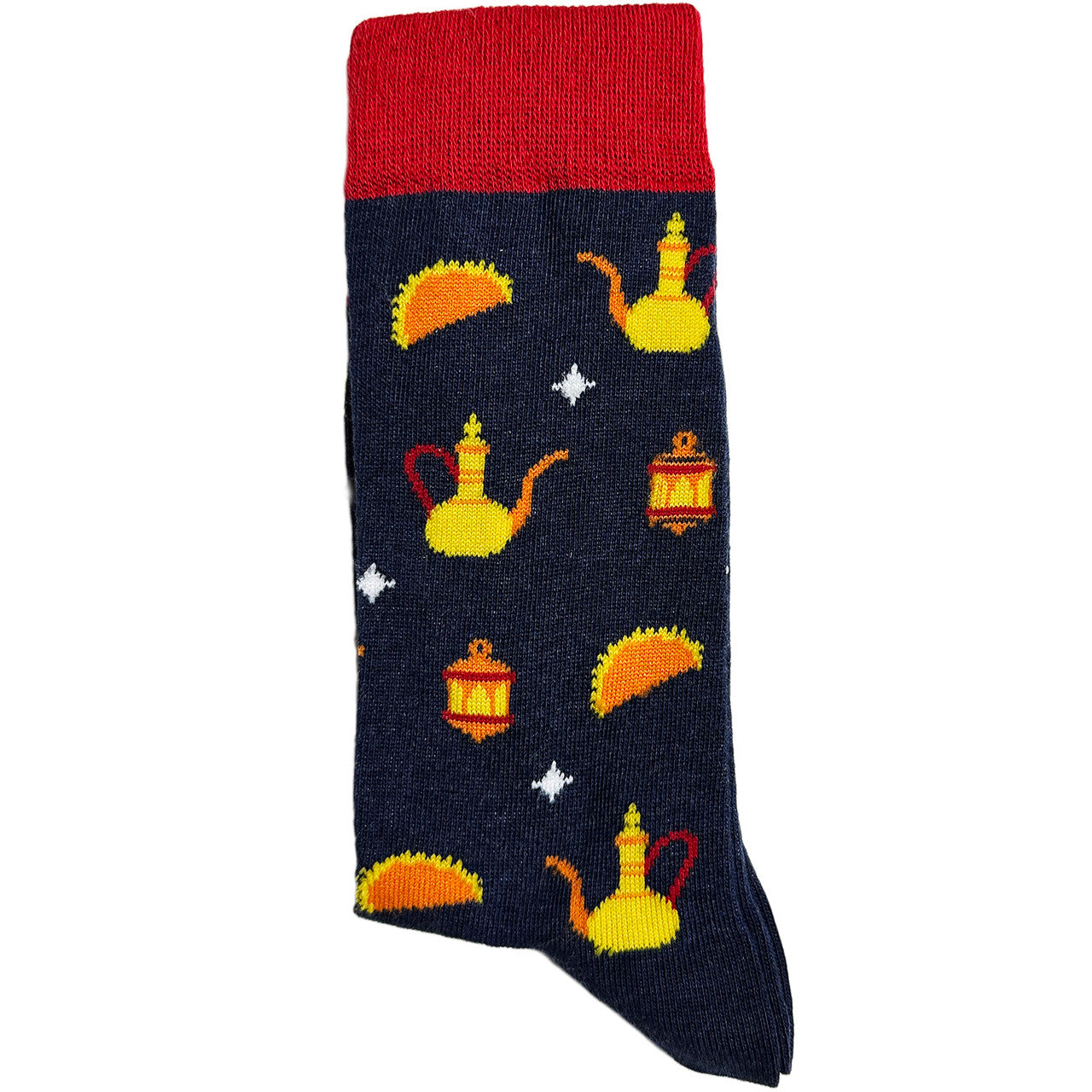 Elevate your Ramadan celebrations with our exclusive Ramadan Treats Socks. Against a rich navy background, these socks feature enchanting Ramadan fanous lanterns and atayef, creating a festive and stylish design that captures the spirit of the season.

Crafted with comfort in mind, these socks are the perfect addition to your Ramadan wardrobe. Whether you're attending iftar gatherings or celebrating with family, our Ramadan Treats Socks add a touch of warmth and style to your ensemble.

Celebrate the joy of