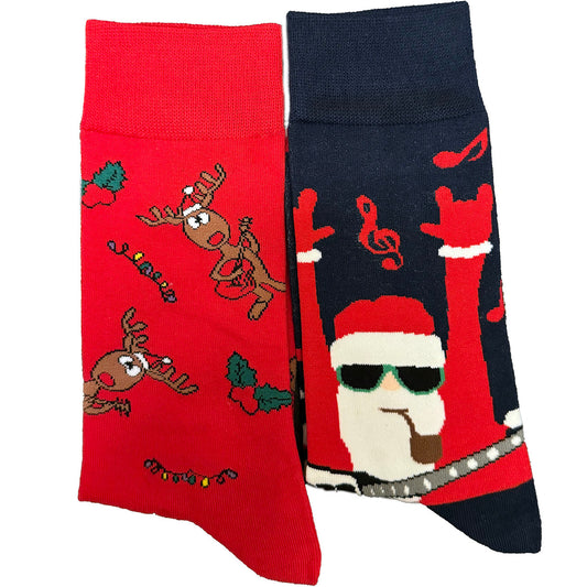 Dive into the festive groove with our Mismatched Santa Socks – a whimsical celebration of holiday cheer and quirky style! Picture this: Santa donning shades, rocking out on a guitar, and casually puffing on a pipe, while his reindeer buddies join in on the musical merriment. These socks are a playful mismatch of holiday traditions and rockstar vibes, adding a touch of jolly rebellion to your sock drawer. Crafted for comfort and infused with the spirit of merrymaking, these mismatched wonders are the perfect