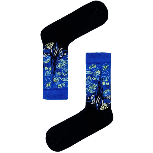 Van Gogh Starry Night socks featuring a beautiful and artistic design, perfect for art lovers.