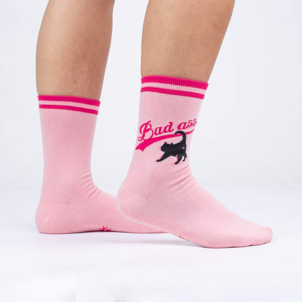 Few creatures embody the title of "Bad Ass" quite like felines do. From ferocious mountain lions to sly house cats, cats march to the beat of their own drum and are never lacking in confidence. Take a note from the cats on these socks and remember to walk away from what doesn't serve you. If you start purring and scratching furniture, though, you may have gone too far...