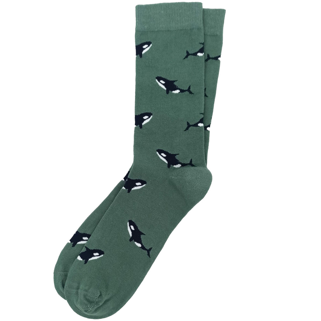 Men’s green socks featuring a playful whale pattern, perfect for ocean lovers.