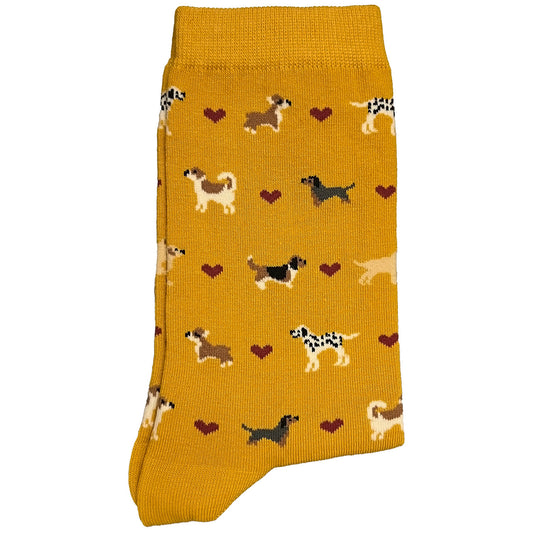 Yellow dogs and hearts womens socks