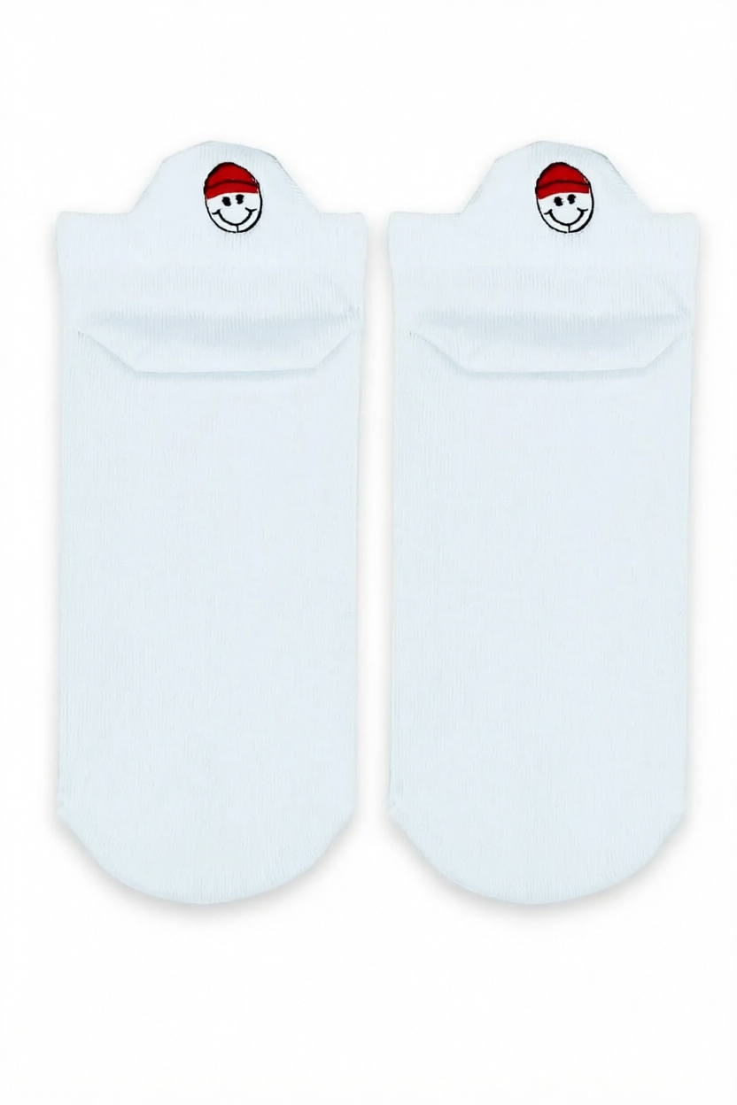 Short White Smiley Embroidered Socks (Women's)