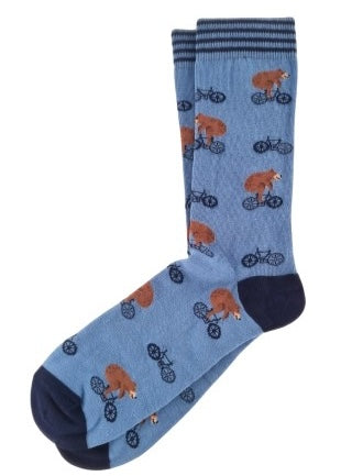 Navy Bear on Bicycle Socks (Mens)