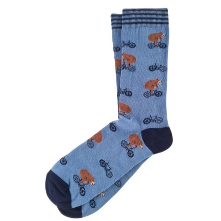 Navy Bear on Bicycle Socks (Mens)