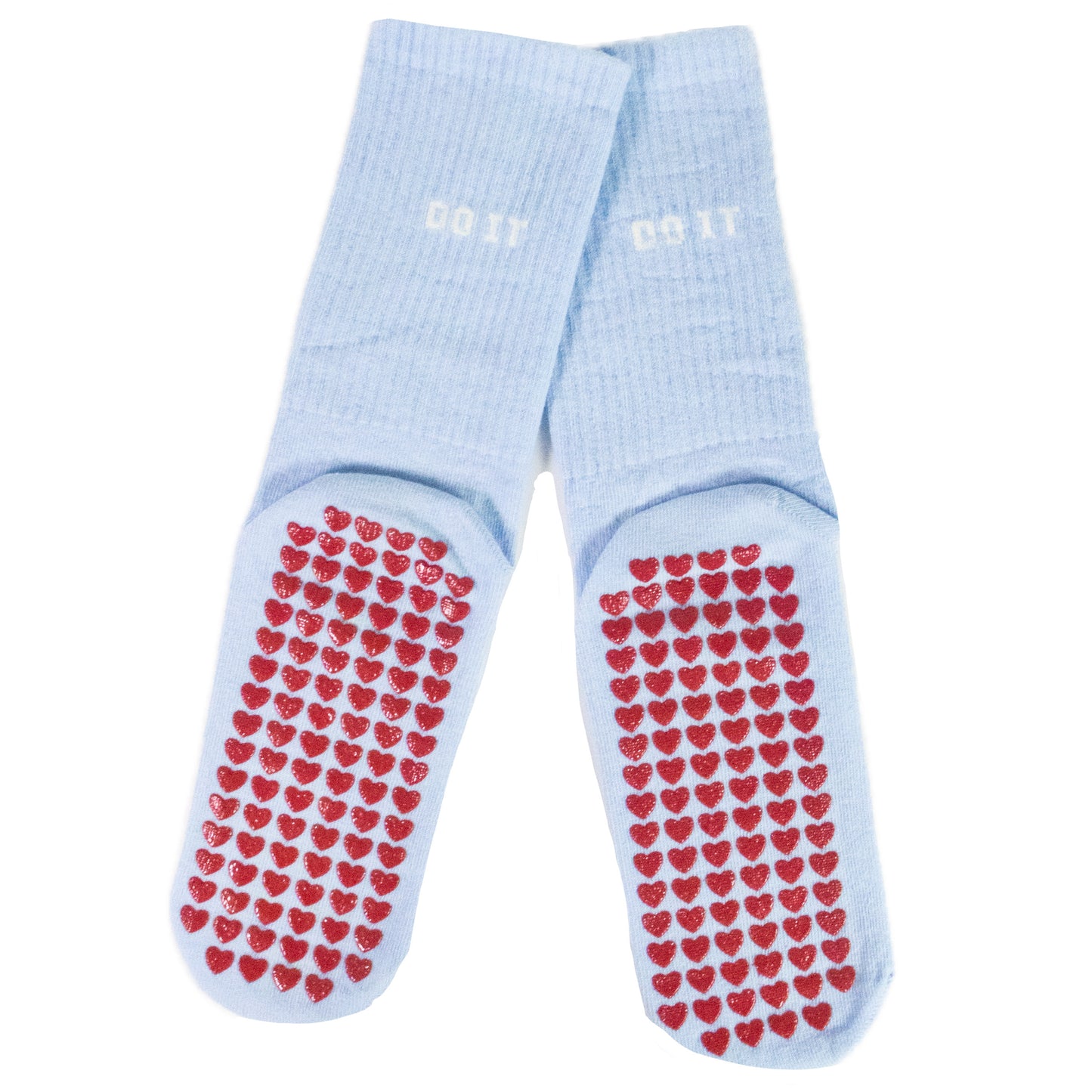 Anti-Slip Pilates & Yoga Crew Socks with Red Heart Silicone Grip – Blue (Unisex)