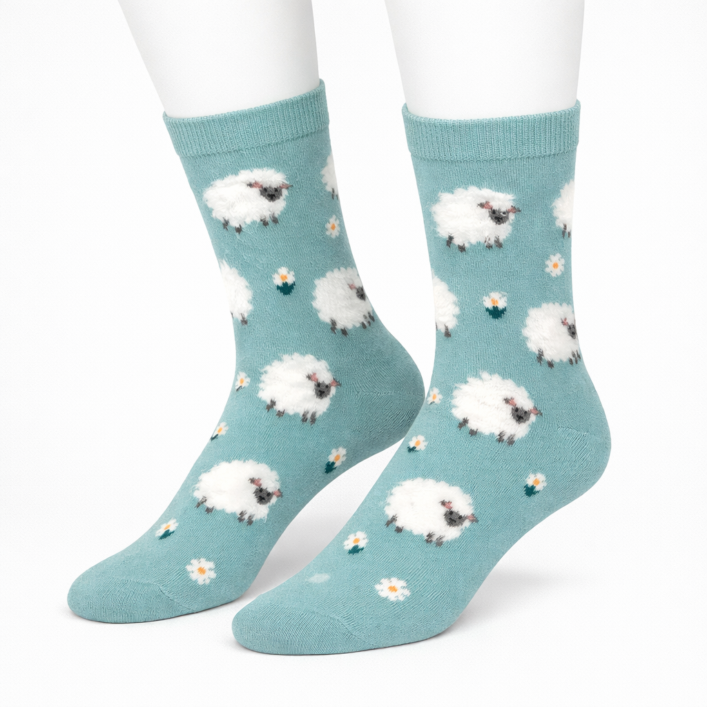 Blue Fuzzy Sheep Socks (Women’s)