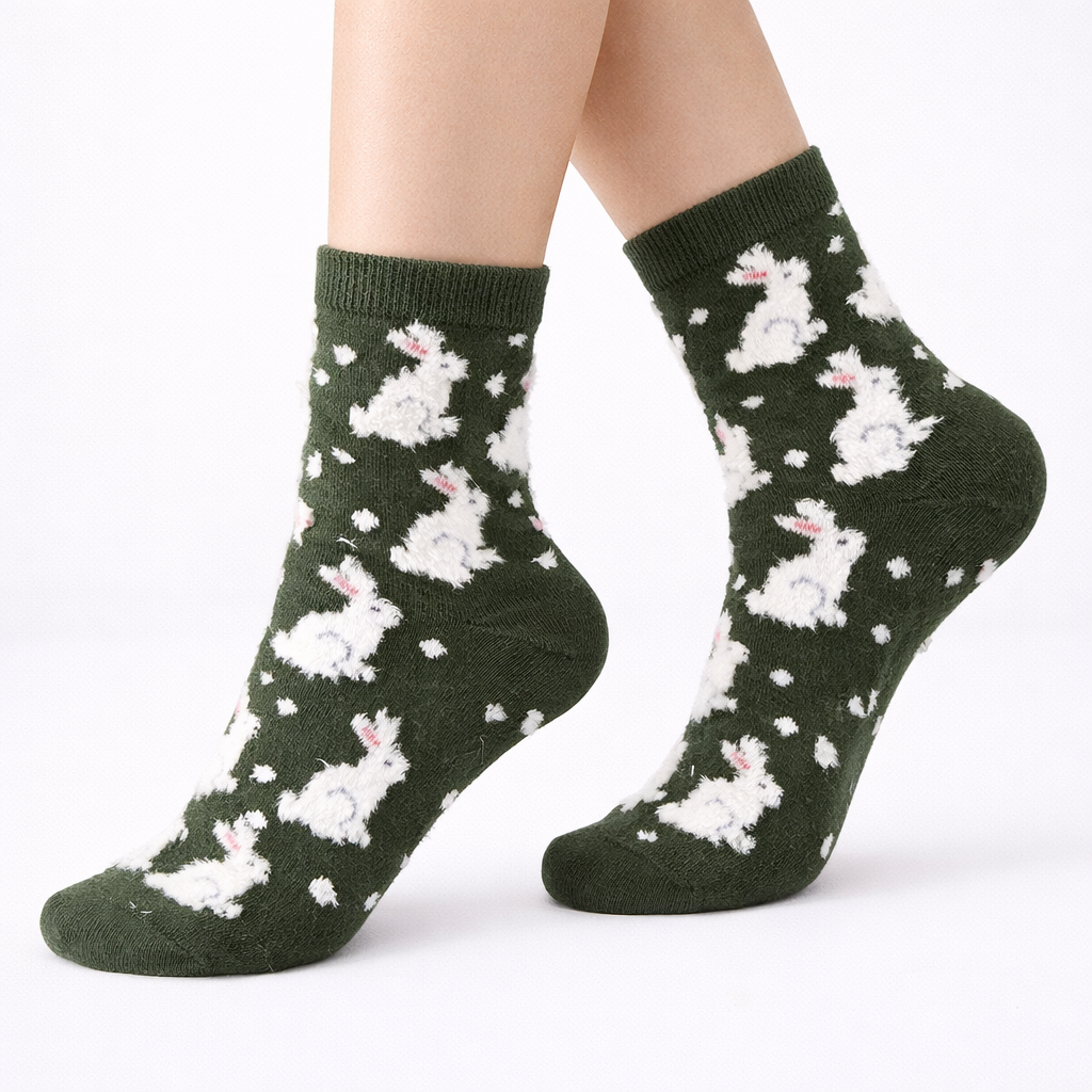 Green Fuzzy Bunny Socks (Women’s)