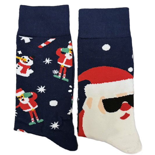 Step into the festive season with a dash of irreverent charm with our Unisex Mismatched Cool Santa & Snowmen Socks! These whimsical socks redefine holiday cheer with a playful twist – envision Santa Claus exuding cool vibes, complete with shades, and alongside him, snowmen joining the hip celebration. The mismatched pair adds a touch of fun and individuality to your sock game. Crafted for comfort and crafted for those who march to their unique holiday beat, these socks bring a dose of playful rebellion to y