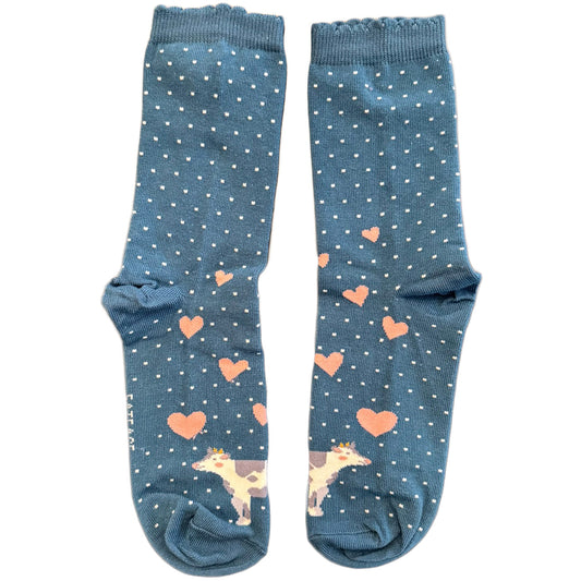 Introducing Cow Socks with Pink Hearts on a Blue Dotted Background – Embrace Playful Chic!

Unleash your inner charm with our Cow Socks featuring adorable pink hearts set against a whimsical blue dotted backdrop. Crafted for both style and comfort, these socks are the perfect addition to any fashion-forward wardrobe. Made from high-quality materials, they ensure durability and a snug fit with every step. Whether you're strutting through the city streets or lounging at home, let these cow socks add a touch o