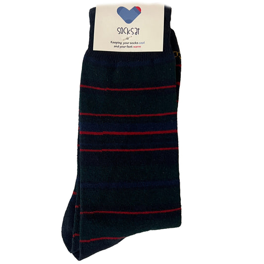 Dark Suit Socks Striped Dark Green, Navy & Red (Mens)