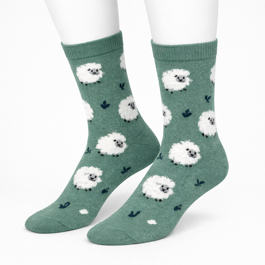 Green Fuzzy Sheep Socks (Women’s)