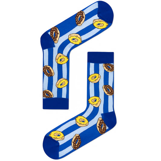 Blue & White Striped Donut Socks – Fun Foodie Crew Socks (Unisex)