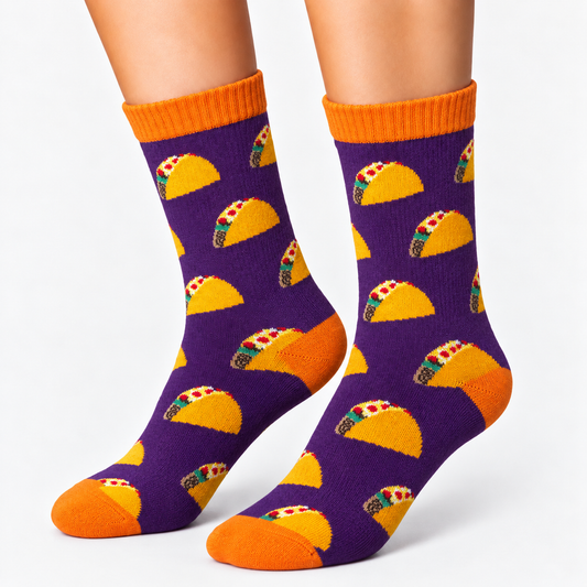 Purple taco crew socks for women