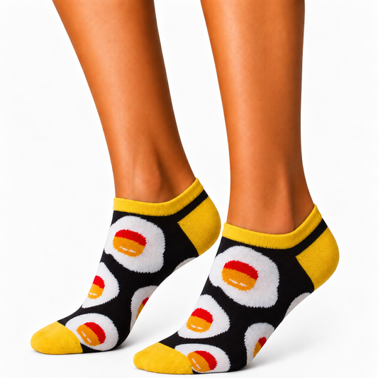 Black fried egg ankle socks for women