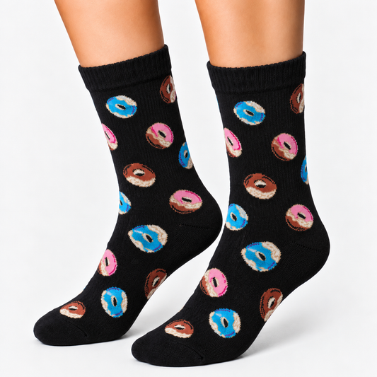 Black donut crew socks for women