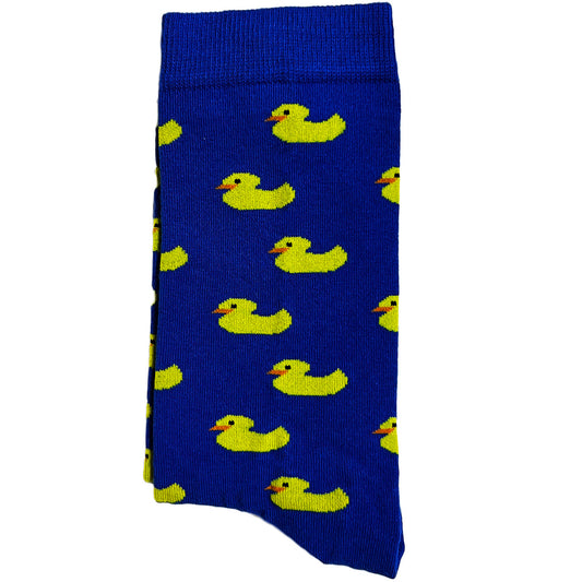 Introducing our whimsical Yellow Ducks on Blue Socks – the perfect blend of comfort and playfulness for your sock collection. Against a vibrant blue background, these socks feature adorable yellow rubber ducks, creating a charming and cheerful design.

Crafted for comfort and durability, our Yellow Ducks on Blue Socks bring a touch of nostalgia and fun to your everyday style. Whether you're a rubber duck enthusiast or simply looking for a quirky addition to your wardrobe, these socks are sure to make a spla