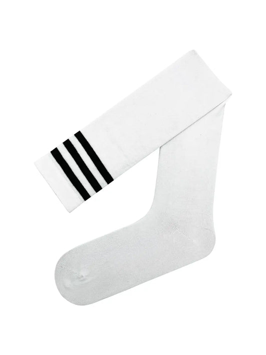 White Knee-High Socks with Black Stripes (Unisex)
