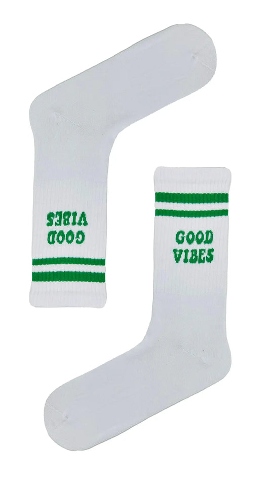 Good Vibes Sports Socks with Green Stripes (Unisex)