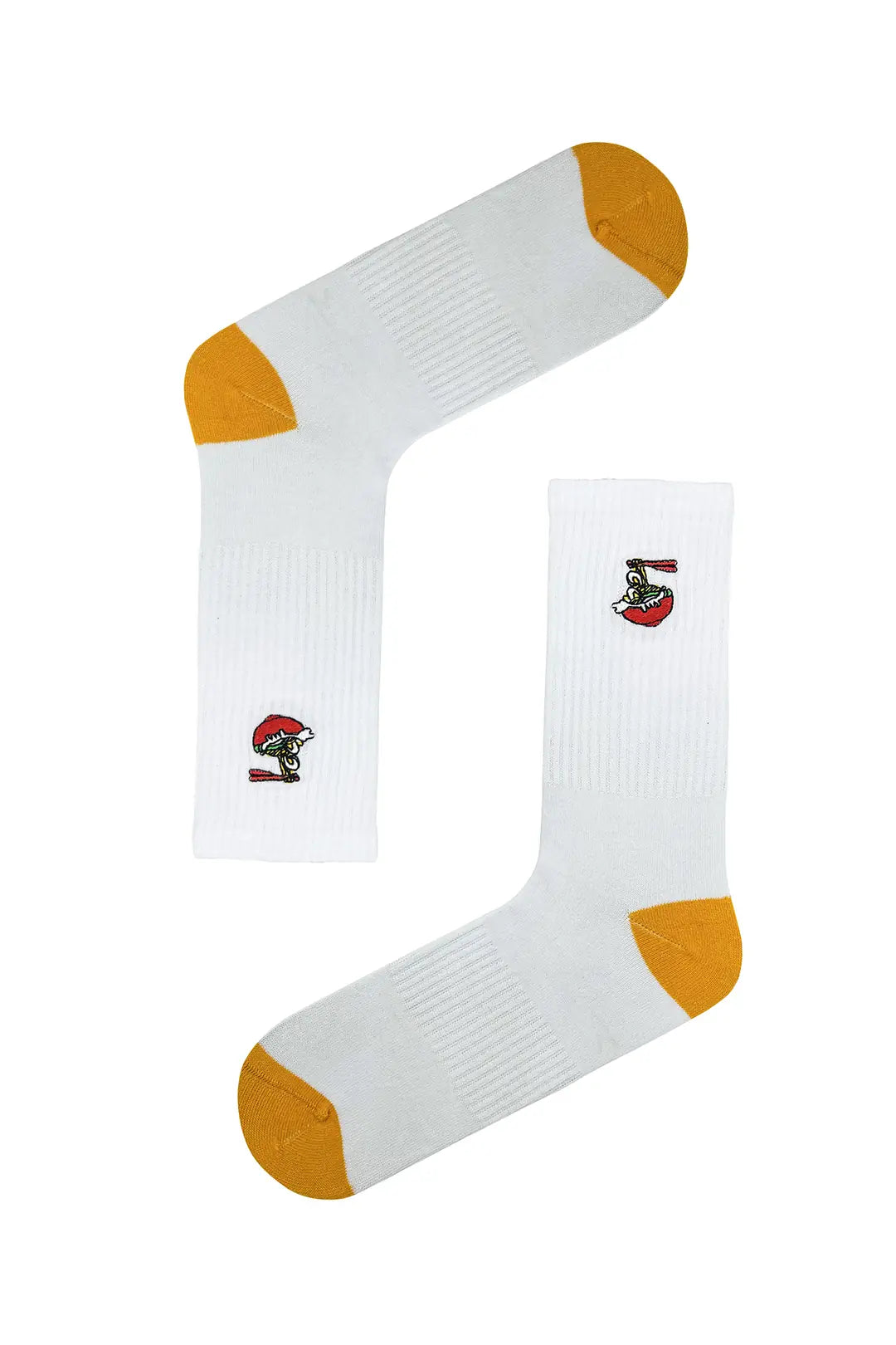 White Sports Socks with Embroidered Ramen Icon (Unisex)