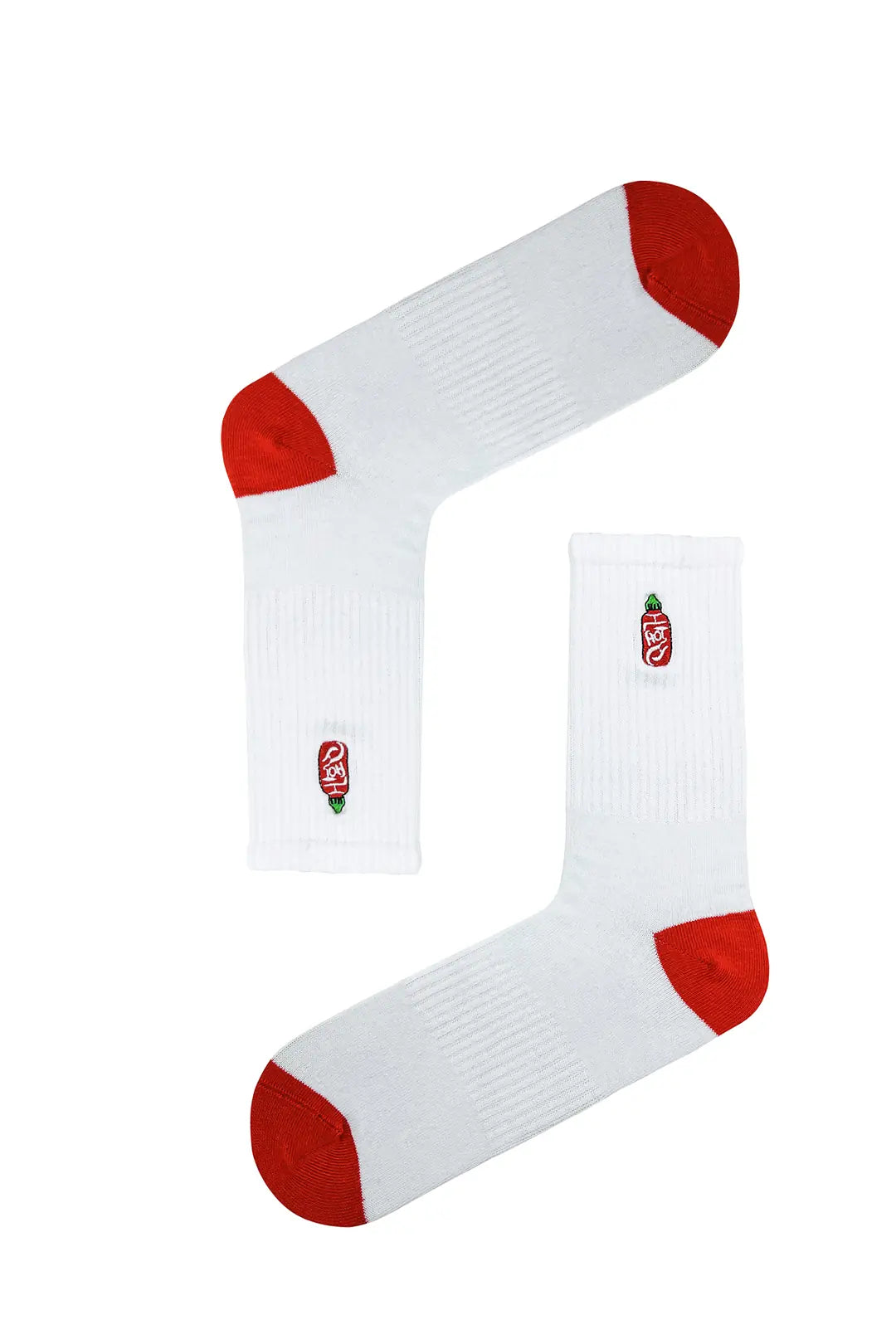 White Sports Socks with Embroidered Sriracha Icon (Unisex)