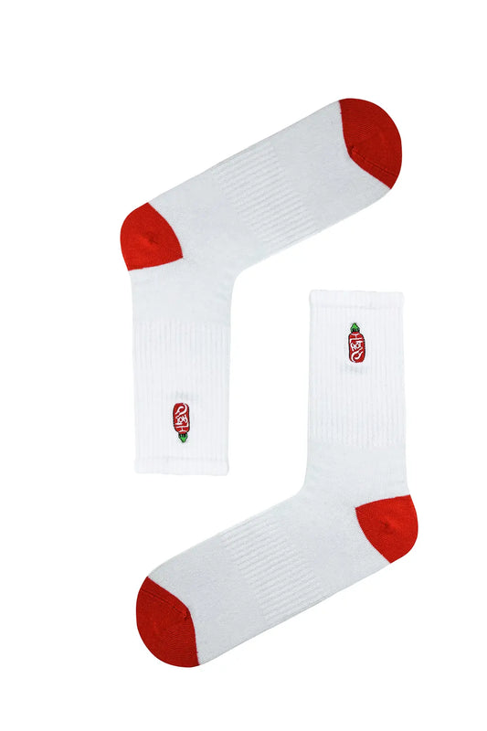 White Sports Socks with Embroidered Sriracha Icon (Unisex)