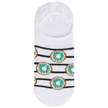 Introducing No-Show Socks for Women – Kiwi Slices on White Background with Black Stripes!