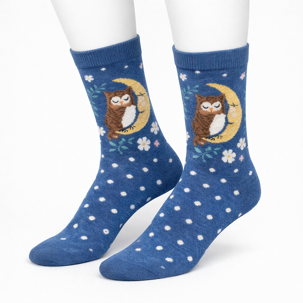 Blue Owl Socks with Moon Detail (Women’s)