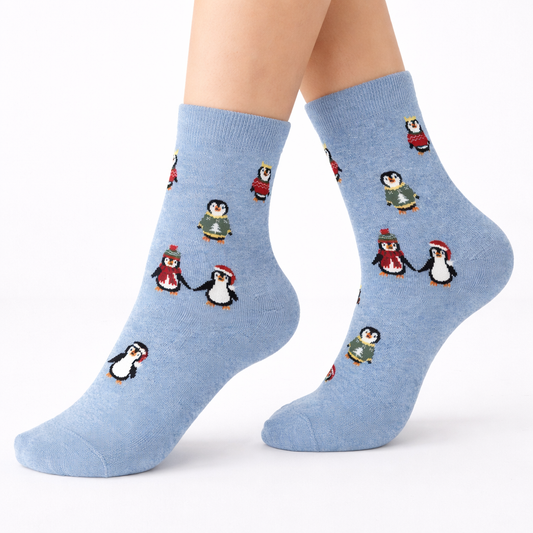 Blue Christmas Penguin Socks (Women’s)